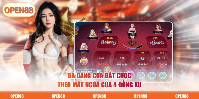 Đa dạng cửa đặt cược theo mặt ngửa của 4 đồng xu